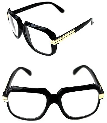 Men's Hip Hop 80's Vintage 607 Clear Lens Eye Glasses RUN DMC Black Gold Frame • $13.95