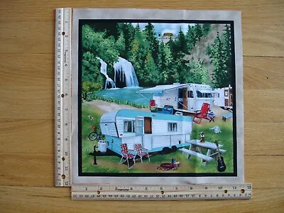 Campgrounds Trailers Campers Waterfalls Lawn Chairs(C) Cotton Quilt Fabric Block • $2.25