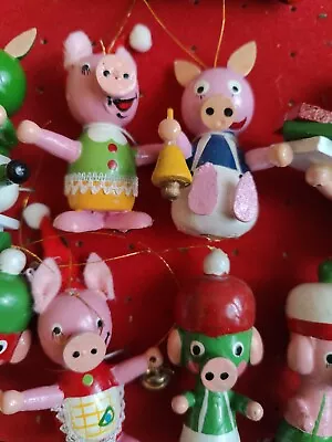 Vintage Wooden Christmas Ornaments Pigs And Mouse Lot Of 21!  • $0.99