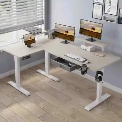 63'' L-Shaped Height Adjustable Standing Desk For Gaming Computer Home Office • $271.99