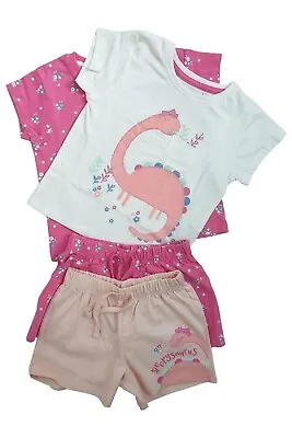 £10.99 • Buy Girls 2 Pk Dinosaur T Shirt & Short Cotton Summer Pyjamas PJ Set PJS Xmas Gift