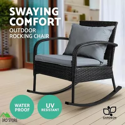 Gardeon Rocking Chair Wicker Outdoor Furniture Garden Patio Lounge Setting Black • $86.40