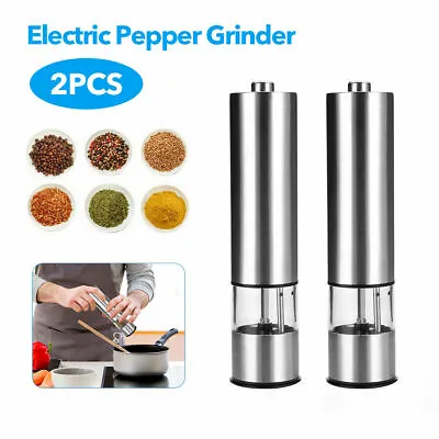 2PCS Electric Salt And Pepper Mill Set Grinder Shaker Light Up Stainless Steel/ • £11.89