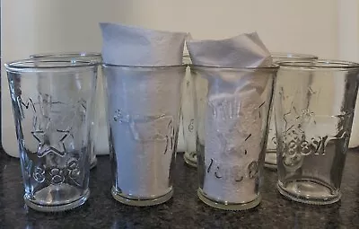 Set Of 8 Milk 1888 Star Cow Embossed Clear Drinking Glass Tumblers Canada 10 Oz • $20