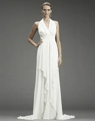 Nicole Miller Grecian Inspired Halter Bridal Wedding Gown Dress 6 $1100 Fa0028 • $350