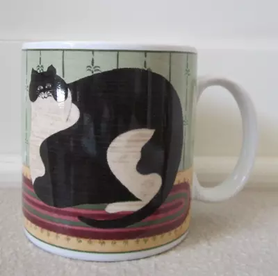 Warren Kimble Cat Collection Coffee Mug Sitting Black White Fat Cat ~ Sakura • $10.95