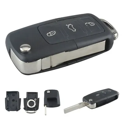 BLACK 3 BUTTON UNCUT BLADE FLIP KEY FOB CASE SHELL REMOTE For VOLKSWAGEN VW MK5 • $5.71