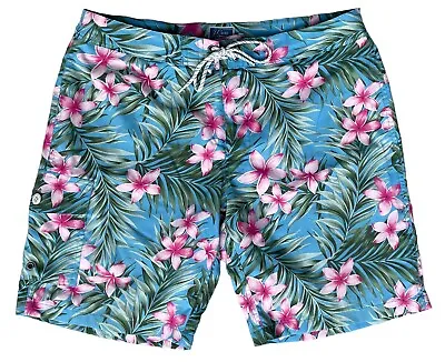 J. Crew Stretch Mens Sz 32 Pink & Blue Hawaiian Floral Swim Trunks Board Shorts • $29