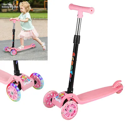 Kids Child Kick Push Scooter 3 Wheels LED Flashing Tilt Lean Boys Girls Scooter • £17.19