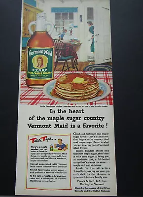 1952 Vermont Maid Syrup Vintage Print Ad Made From Cane And Maple Sugars • $7.75