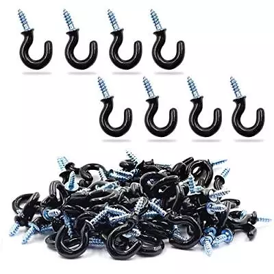 50pcs 1/2inch Cup Hooks Ceiling Hooks Plasticcovered Metal Screwin Hooks Black • $8.42