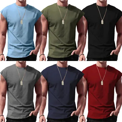 Men's Sleeveless T-Shirt Sports Muscle Tank Top Solid Blank Workout Summer Gym • $12.01