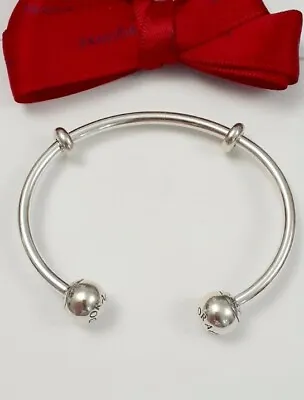 $62 • Buy Genuine Pandora Logo Open Cuff Bangle Bracelet Size 2 #596477 Near New