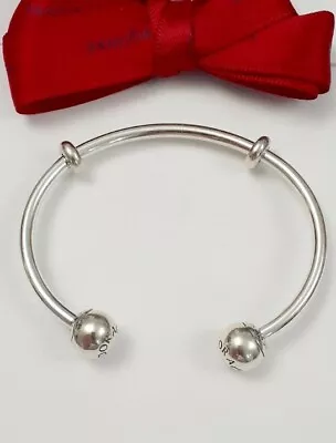 $55.80 • Buy Genuine Pandora Logo Open Cuff Bangle Bracelet Size 2 #596477 Near New
