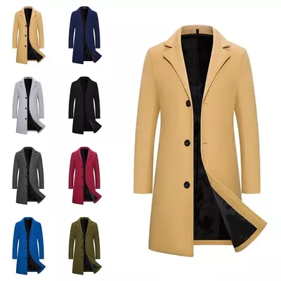 Men Pea Coats Long Sleeve Trench Coat Men's Formal Warm Notch Lapel Outwear • $38.99