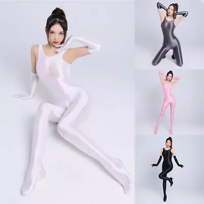Sophisticated Womens Silky Bodystocking With Zip Crotch And Glossy Shine • £21