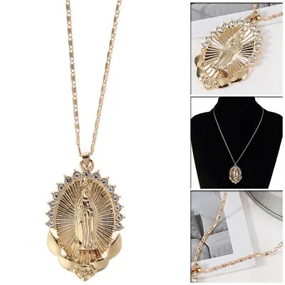 Women Virgin Mary Necklace Crystal Lady Guadalupe Pendant Gift Chain Jewelry  • $2.15