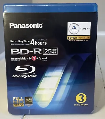£15 • Buy 3 Discs Pack Panasonic BD-R 25GB 4h Blu Ray Recordable Writeable Jewel Cases NEW