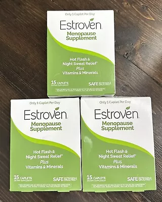 Estroven Menopause Supplement Hot Flash Relief 3 PACK 15 Caplets Each EXP 09/24 • $24.99