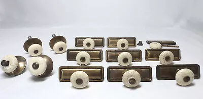 12 Stewart Warner Cabinet Speckled Oatmeal Ceramic Drawer Pulls W/Backplates • $15