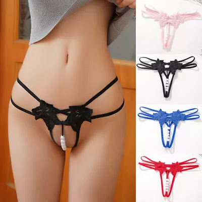 Sexy Women Panties Pearl Lace Thong Lingerie G-string Crotchles Underwear USA • $6.75