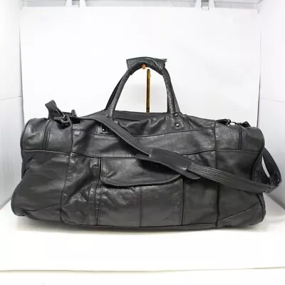 Vintage Leather Duffle Travel Bag Black • $60