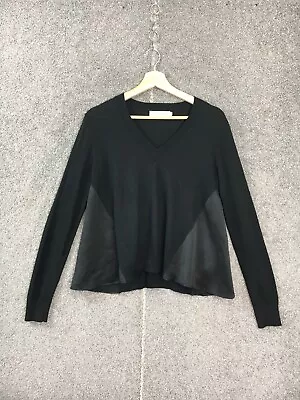 Atmos Here Women Jumper Black 8 Black V Neck Long Sleeve Tight Knit Wool Relaxed • $19.95