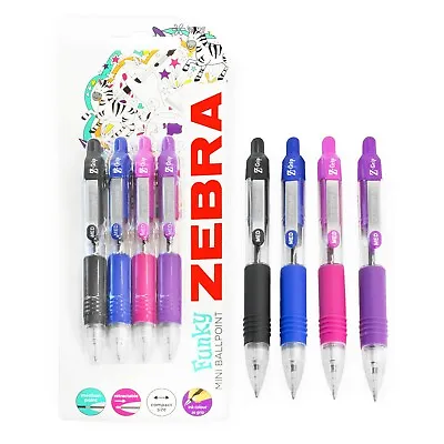 £2.99 • Buy 4x Zebra Z-Grip Mini Funky Retractable Ballpoint Pen - Black, Blue, Pink, Violet