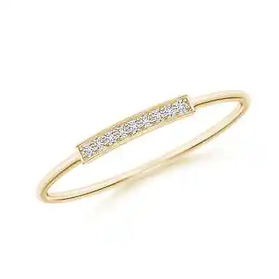 Pave Set Diamond Bar Ring With Milgrain In 14K Yellow Gold Size 7 • $260.10