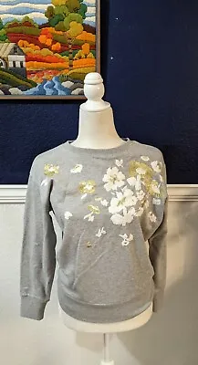 J. Crew Gray Embroidered Floral Pullover Sweatshirt Gold Metallic Sz Extra Small • $20.26