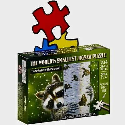 New Worlds Smallest Jigsaw Puzzle 234 Pieces  Peekaboo Raccoon  Sealed NP5 • $8.50