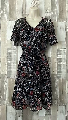 Warehouse Black Floral Fit & Flare Dress Vintage Tea Dress Style Size 8 • £9.90