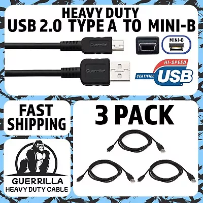 Heavy Duty Guerrilla USB 2.0 Type A To Mini-B Cable - 3 PACK Data & Charger Cord • $9.99