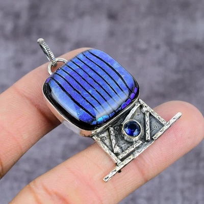 $9.99 • Buy Dichoric Glass, Topaz Gemstone 925 Sterling Silver Jewelry Pendant 2.37  V949