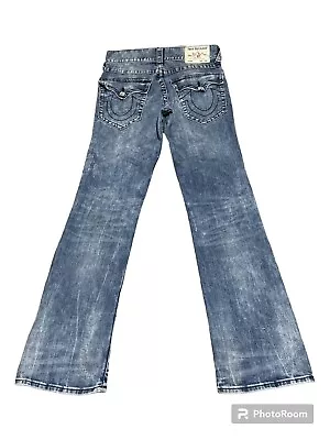 32x33 True Religion Ricky Black Stitch Horseshoe Jeans Denim Blue Acid Y2k Logo • $89.99