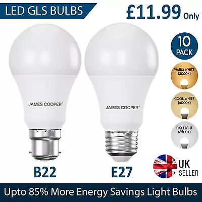 10 Pack LED GLS Light Bulbs B22 Bayonet E27 Screw Lamp Warm Cool Day White 240V • £11.99