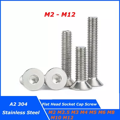 M2 - M12 Countersunk Socket Cap Screw 304 Stainless Steel Flat Head Allen Bolts • $3.59