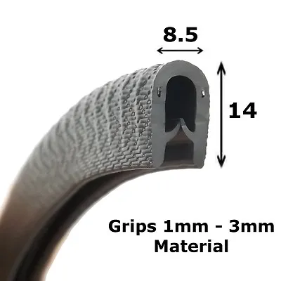 Black Rubber Edge Trim Protector 14mm X 8.5mm Fits 1mm - 3mm Thick Per Metre • £3.35