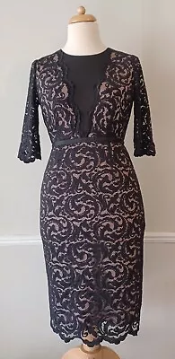 Hobbs Rafaela Black Lace Overlay Tailored Cocktail / Occasion Dress Uk Size 10. • £32.95