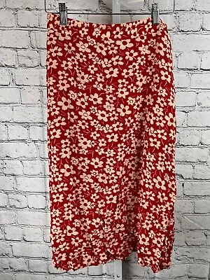 Madewell A-Line Skirt Women's Size 6 Red Floral 100% Viscose Knee Length Button • $10.49