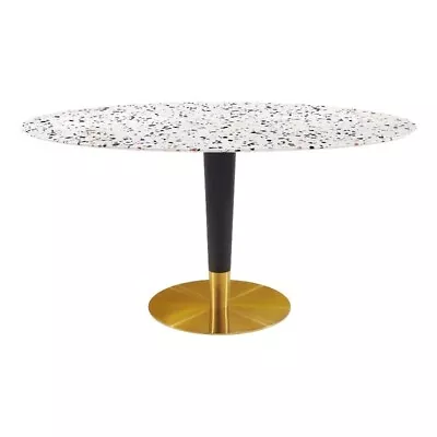 Modway Zinque 60  Oval Modern Terrazzo/Metal Dining Table In White/Gold • $932.99