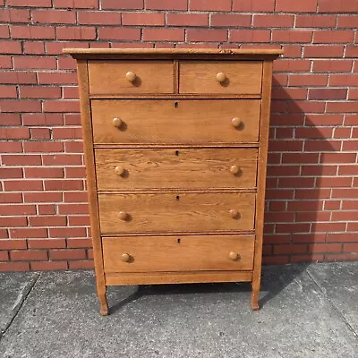 Vintage Beals Gentleman's Chest Of Drawers With Mirror Oak Flat Front 6 Drawers • $425