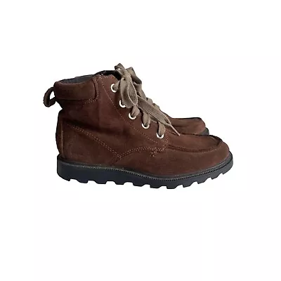 SOREL Youth US Size 2 Madson Moccasin Toe  Brown Suede Boots Lace Up Round Toe • $29.02