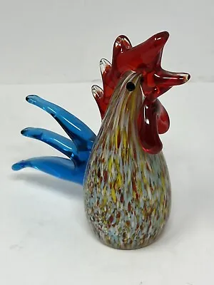 Vintage Colorful Murano Style Blown Art Glass Rooster Chicken Figurine Speckled • $29.64
