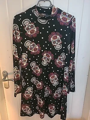 Papaya Sugar Skull Day Of The Dead Dress Size 10 • £3