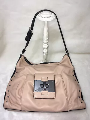 Jay Gryson Tan And Black Leather Shoulder Bag - Silver Hdwre - Gently Used • $39