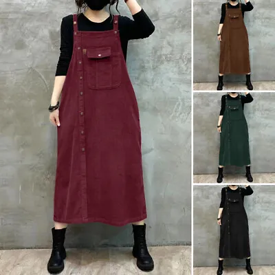 ZANZEA Women Corduroy Square Neck Winter Casual Loose Kaftan Pinafore Long Dress • $39.70