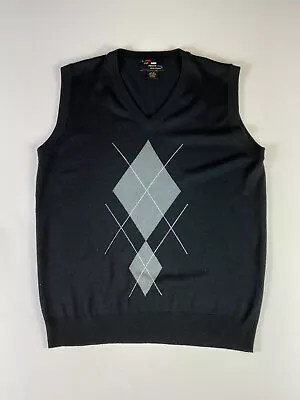 Vintage Sweater Vest Adult XL Argyle Mens Knit A Cut Above Henai Valdise Black • $14.70