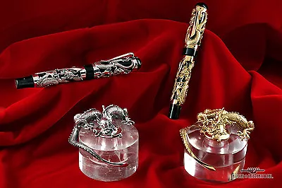 Montegrappa 1995 Dragon LE Gold FP & Silver FP Matching # Set With Inkwells • $250000
