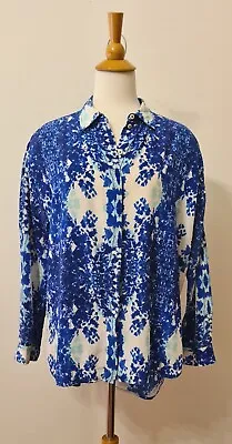 $79.95 • Buy Scanlan Theodore Women's Silk Shirt Top, Blue & White Size 12 M GUC